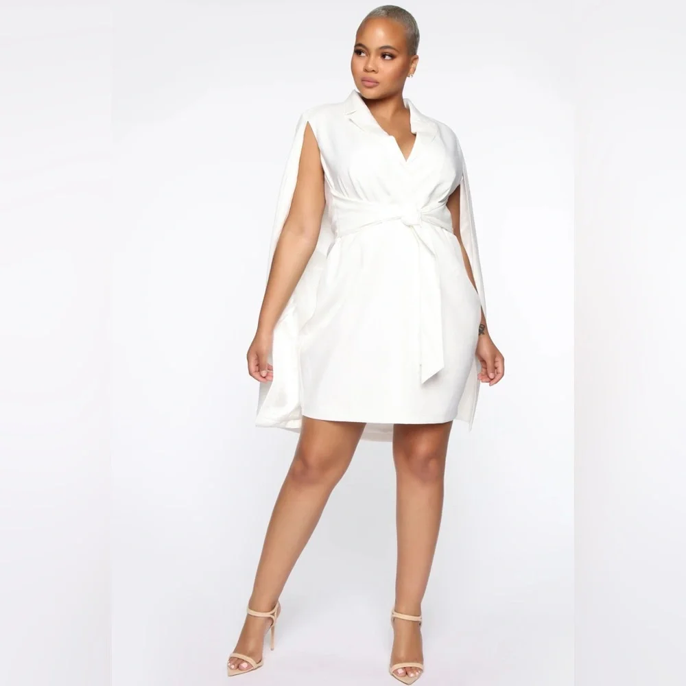 FASHION NOVA On Payroll Blazer Cape Dress White - Picture 5 of 12